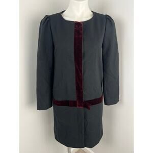 Dear Creatures Black Velvet Bow Peacoat Small Preppy Twee Holiday